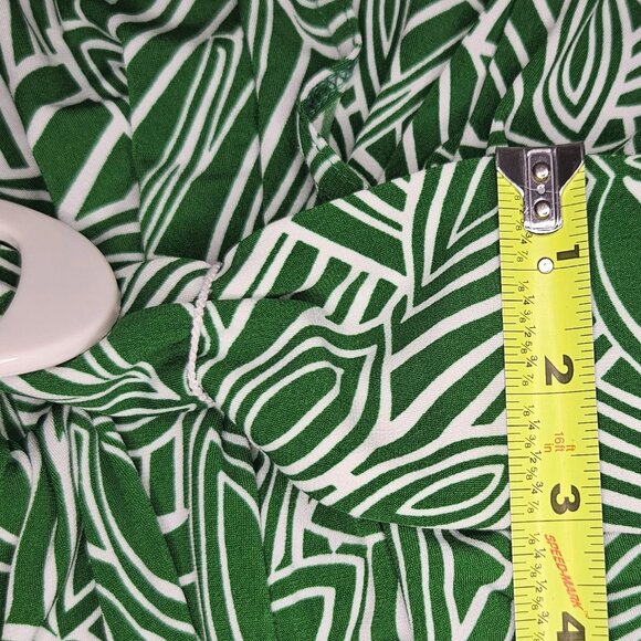 Vtg Womens Wrap Dress Sz L Colorful Cap Sleeves Slimming Modest Career PinUp Gr - Picture 10 of 12